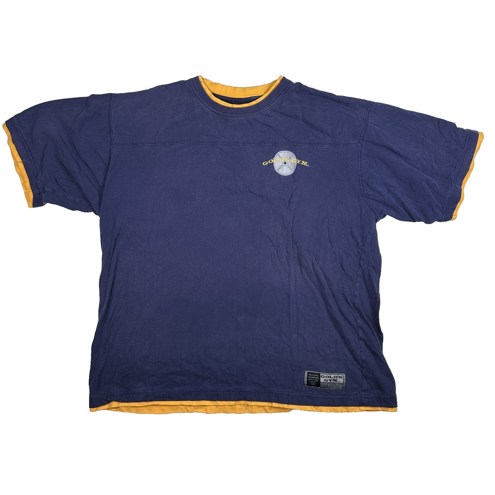 VTG Gold’s Gym Core Training Men's Double Lined Shirt Blue/Yellow Men's Size XL